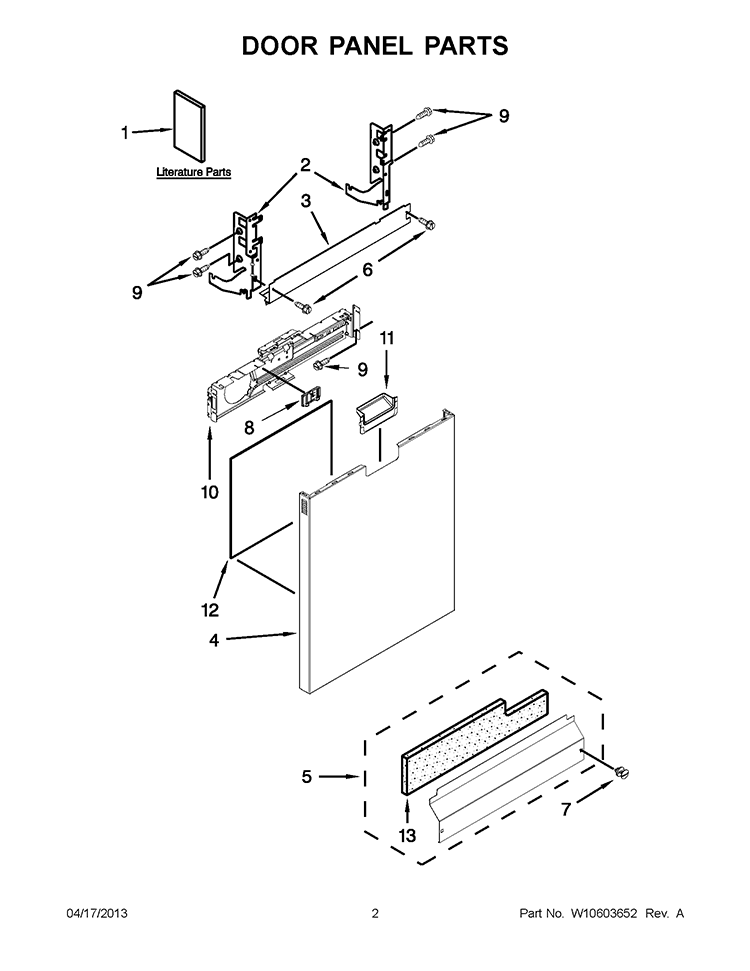 DOOR AND PANEL PARTS Diagram and Parts List for IUD7500BS1  Whirlpool Dishwasher
