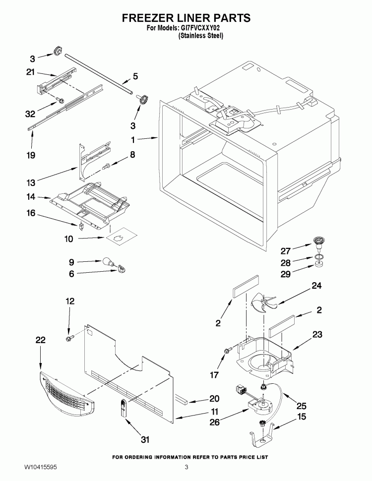 FREEZER LINER PARTS Diagram and Parts List for GI7FVCXXY02  Whirlpool Refrigerator