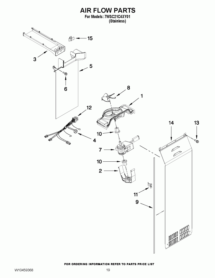 AIR FLOW PARTS Diagram and Parts List for 7WSC21C4XY01  Whirlpool Refrigerator