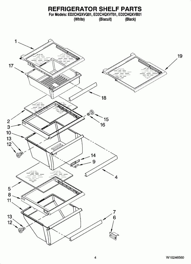REFRIGERATOR SHELF PARTS Diagram and Parts List for ED2CHQXVB01  Whirlpool Refrigerator