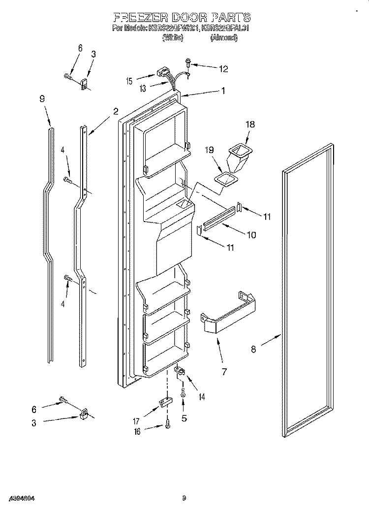 FREEZER DOOR Diagram and Parts List for KSRS22QFAL01  KitchenAid Refrigerator