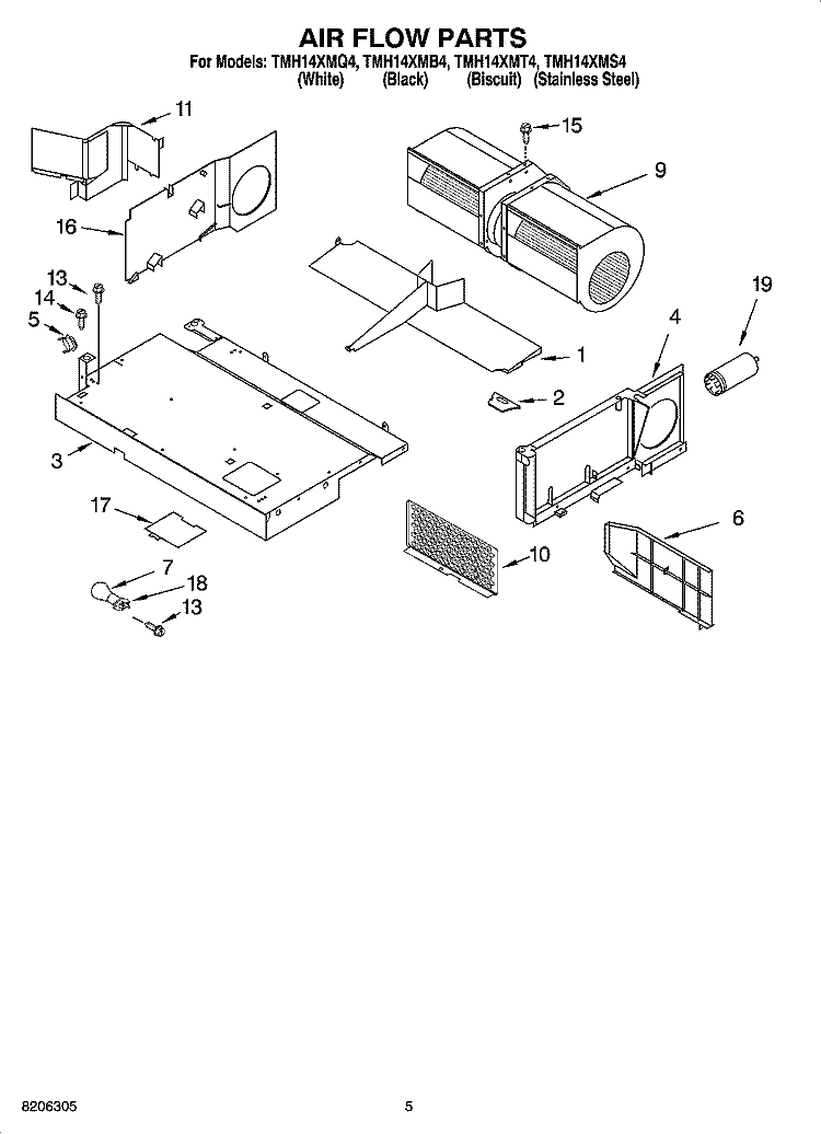 AIR FLOW PARTS Diagram and Parts List for TMH14XMB4  Estate Microwave