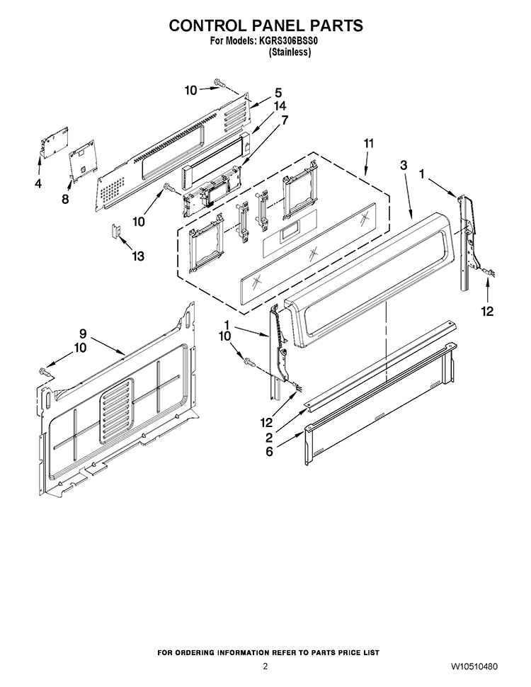 CONTROL PANEL PARTS Diagram and Parts List for KGRS306BSS0  KitchenAid Range