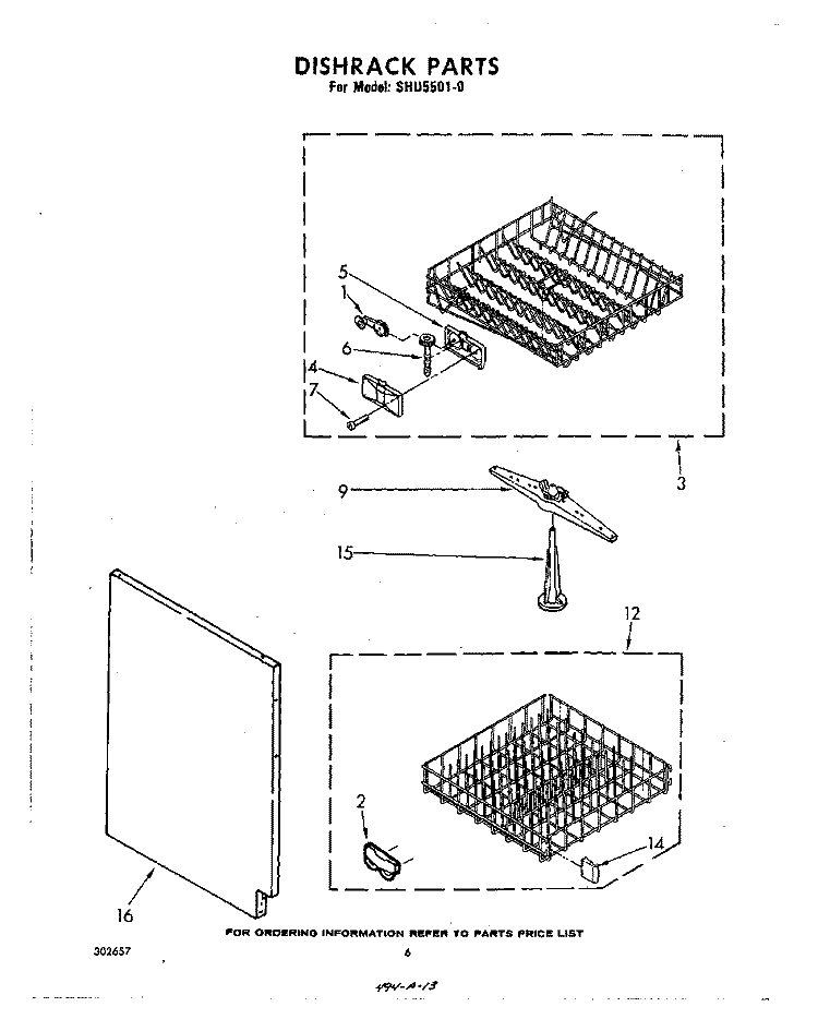 DISHRACK Diagram and Parts List for SHU55010  Whirlpool Dishwasher