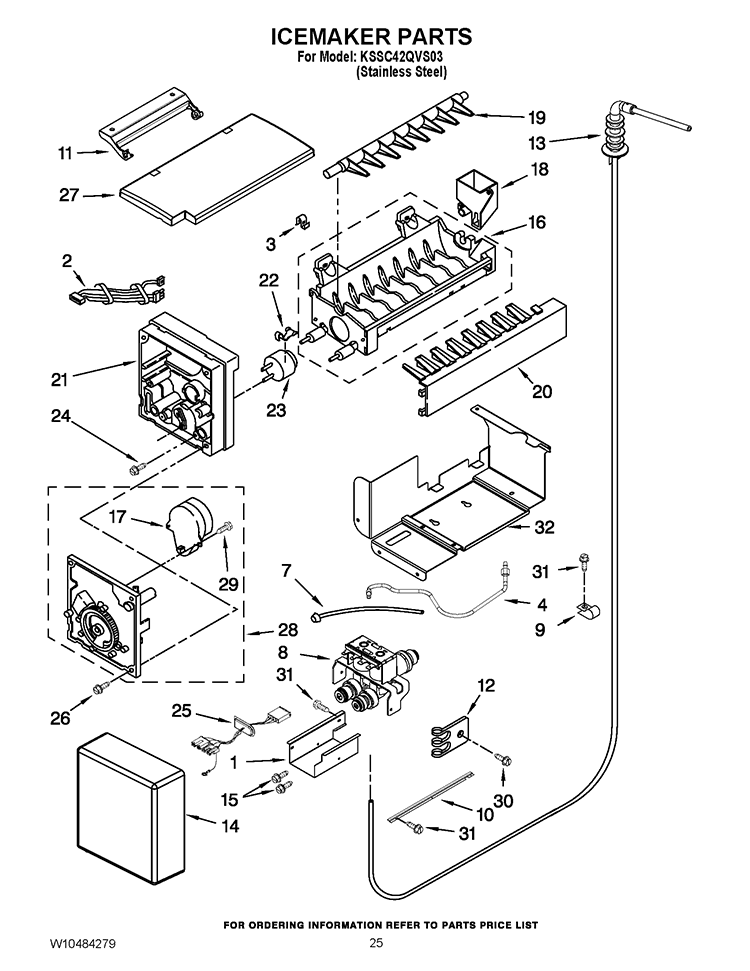 ICEMAKER PARTS Diagram and Parts List for KSSC42QVS03  KitchenAid Refrigerator