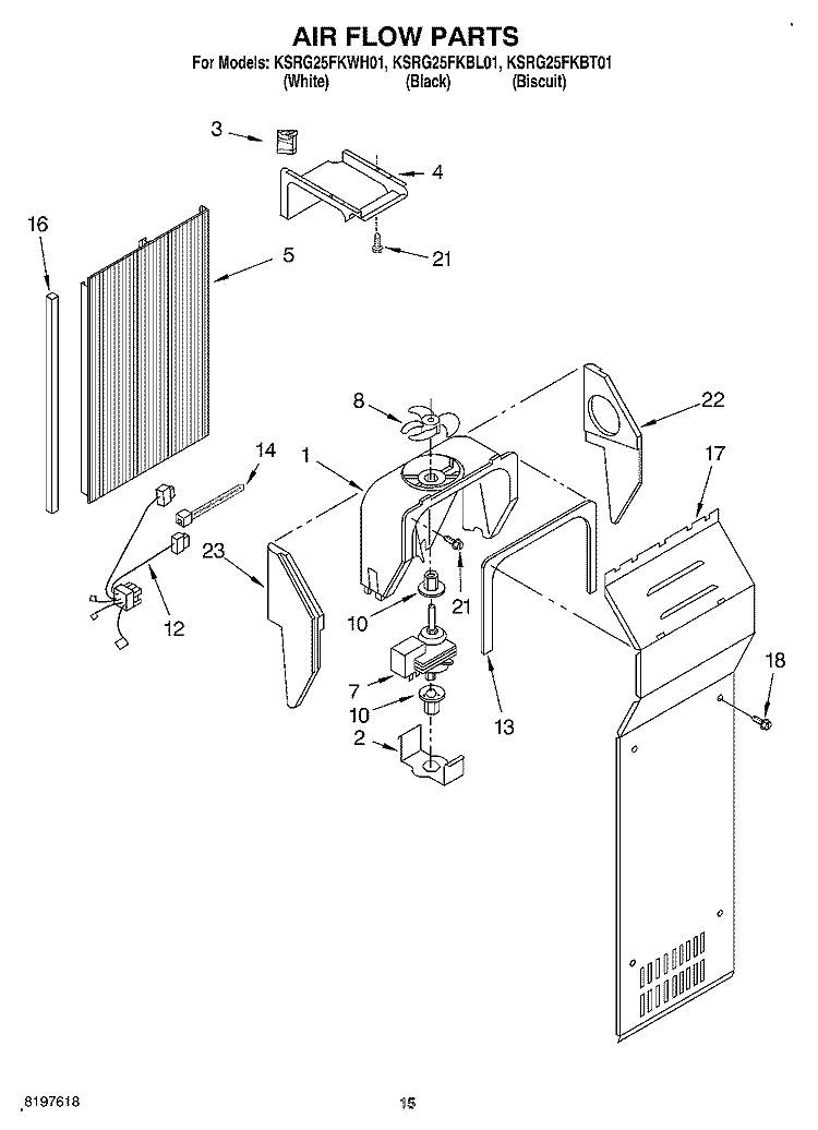 AIR FLOW Diagram and Parts List for KSRG25FKBL01  KitchenAid Refrigerator