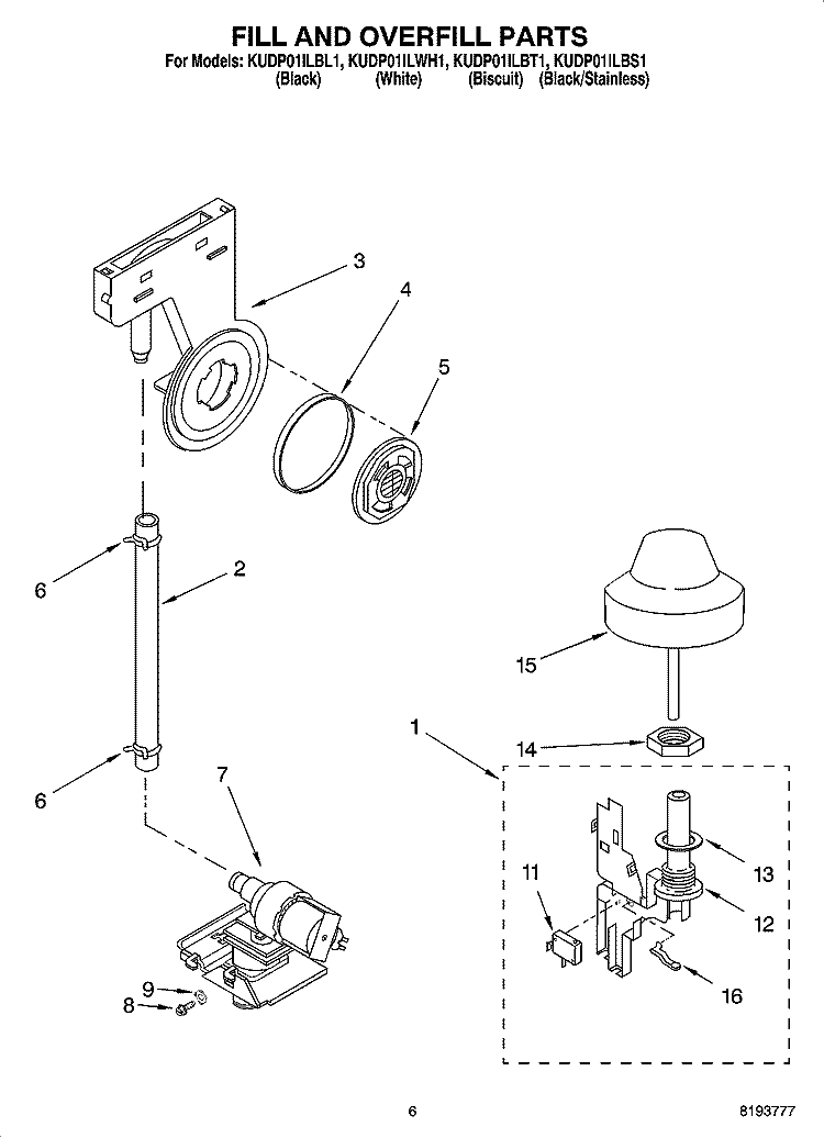 FILL AND OVERFILL PARTS Diagram and Parts List for KUDP01ILBL1  KitchenAid Dishwasher