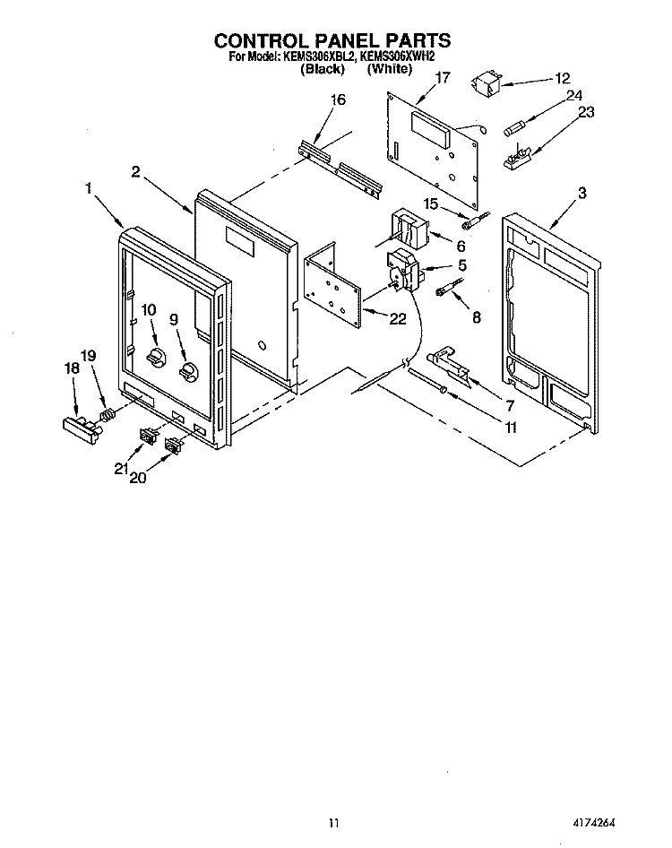 CONTROL PANEL Diagram and Parts List for KEMS306XBL2  KitchenAid Wall Oven
