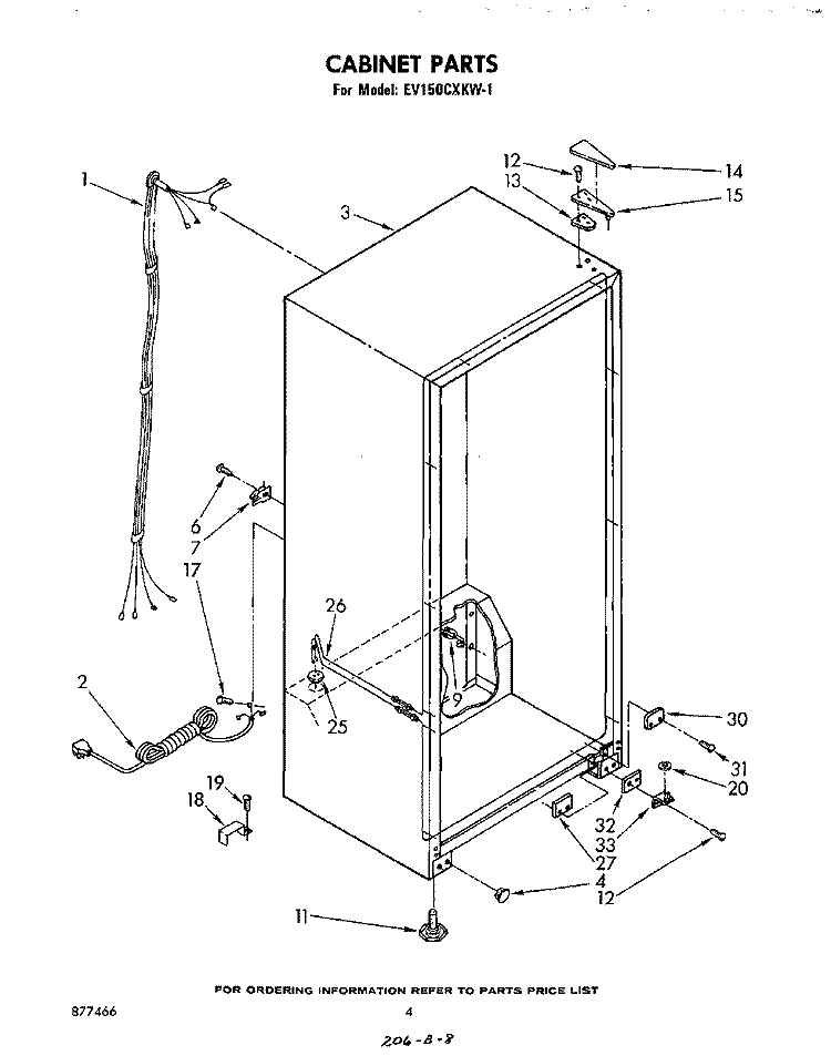 CABINET Diagram and Parts List for EV150CXKW1  Whirlpool Freezer