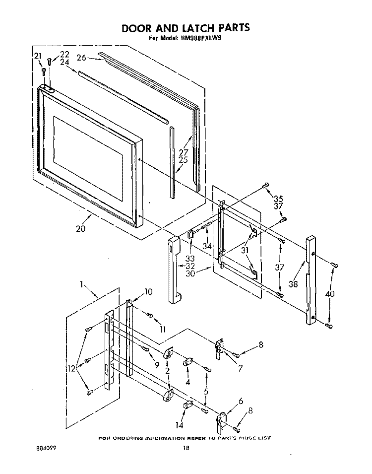 DOOR AND LATCH Diagram and Parts List for RM988PXLW9  Whirlpool Microwave Oven Combo