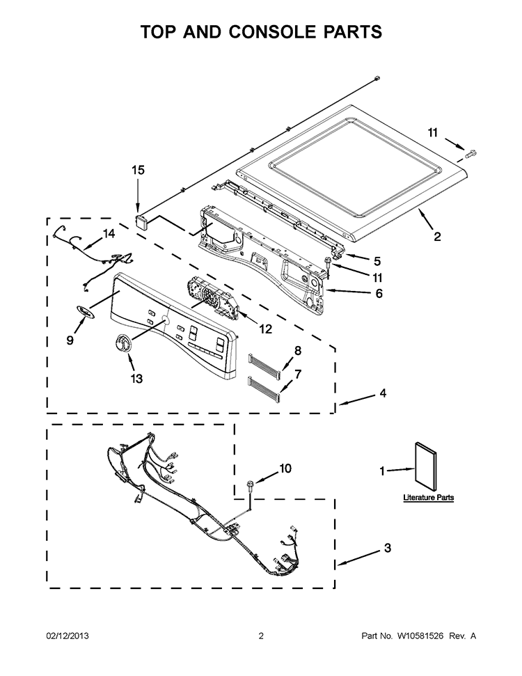 TOP AND CONSOLE PARTS Diagram and Parts List for WEL98HEBU0  Whirlpool Dryer