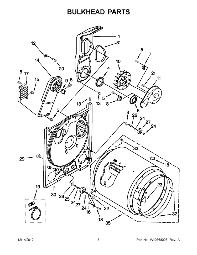 BULKHEAD PARTS Diagram and Parts List for 4GWED4900YQ1  Whirlpool Dryer