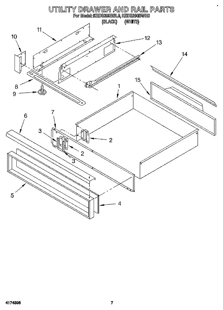 UTILITY DRAWER AND RAIL Diagram and Parts List for KEDS200BBL0  KitchenAid Range