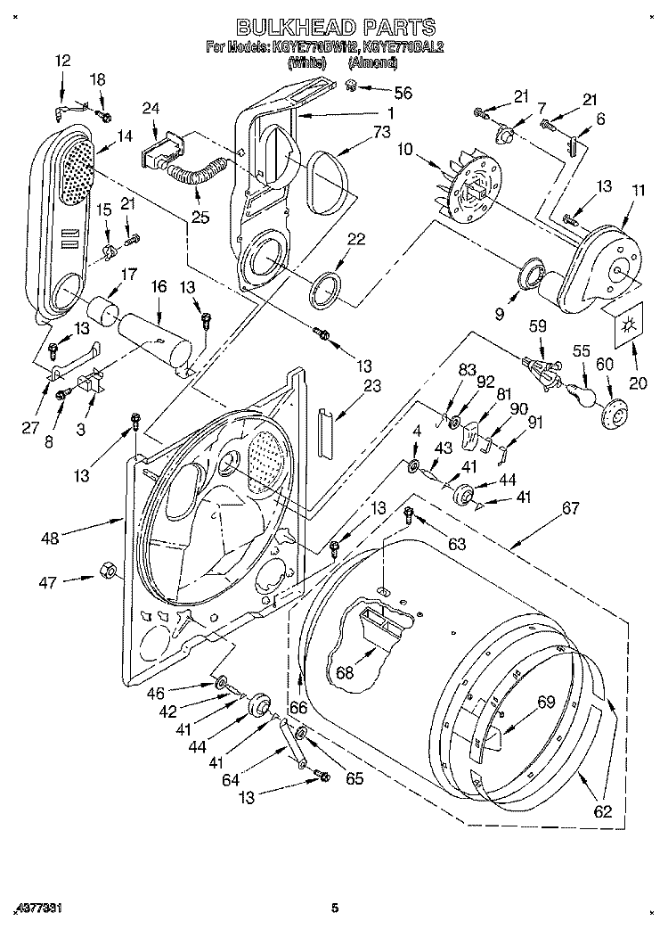BULKHEAD Diagram and Parts List for KGYE770BWH2  KitchenAid Dryer