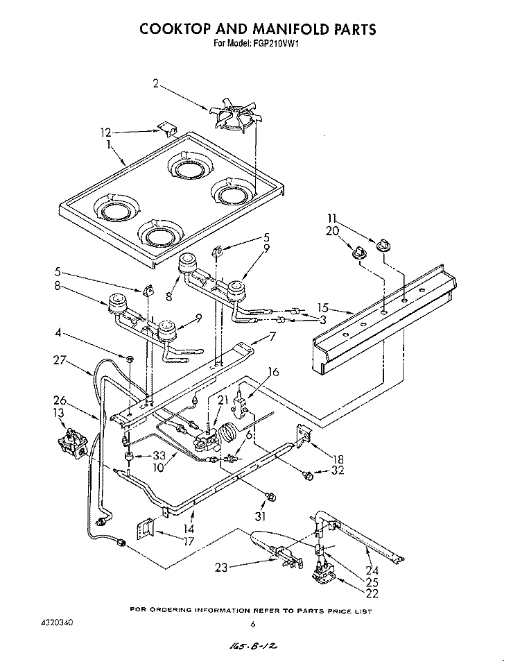 COOKTOP AND MANIFOLD , LITERATURE A Diagram and Parts List for FGP210VL1  Whirlpool Range