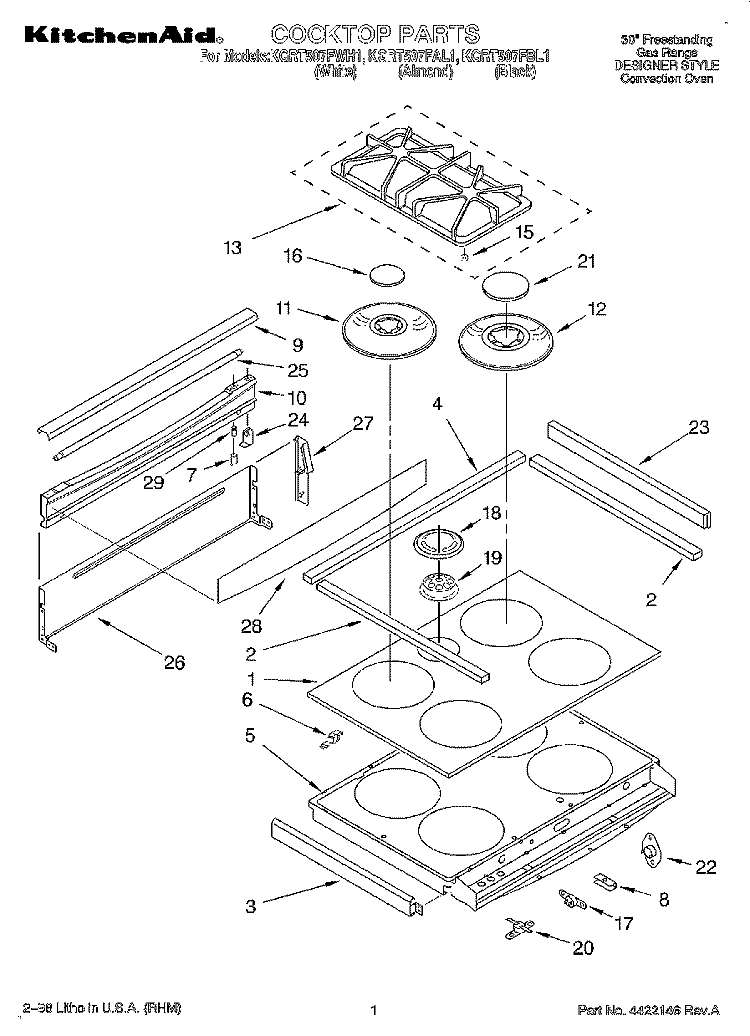 COOKTOP Diagram and Parts List for KGRT507FBL1  KitchenAid Range