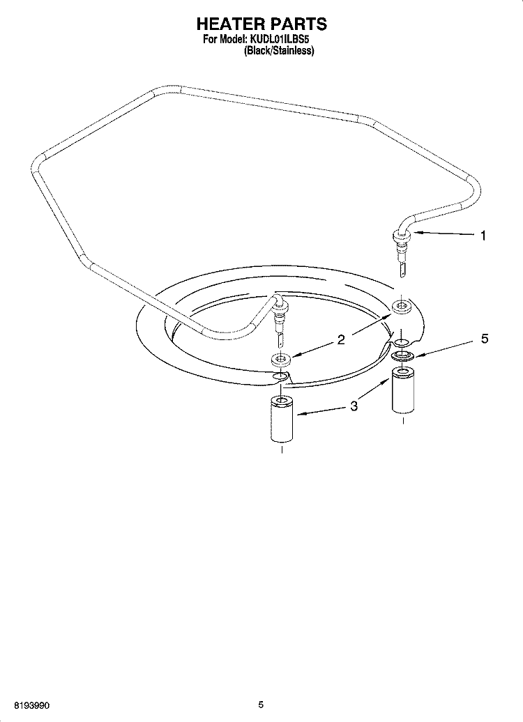 HEATER PARTS Diagram and Parts List for KUDL01ILBS5  KitchenAid Dishwasher