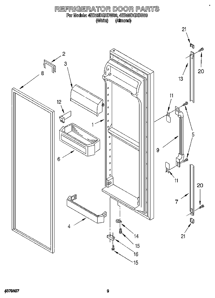 REFRIGERATOR DOOR Diagram and Parts List for 4ED25DQXDN00  Whirlpool Refrigerator