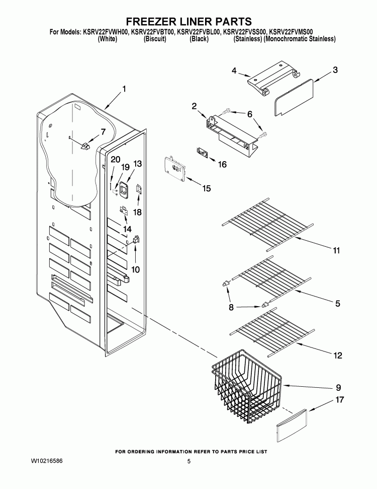 FREEZER LINER PARTS Diagram and Parts List for KSRV22FVMS00  KitchenAid Refrigerator