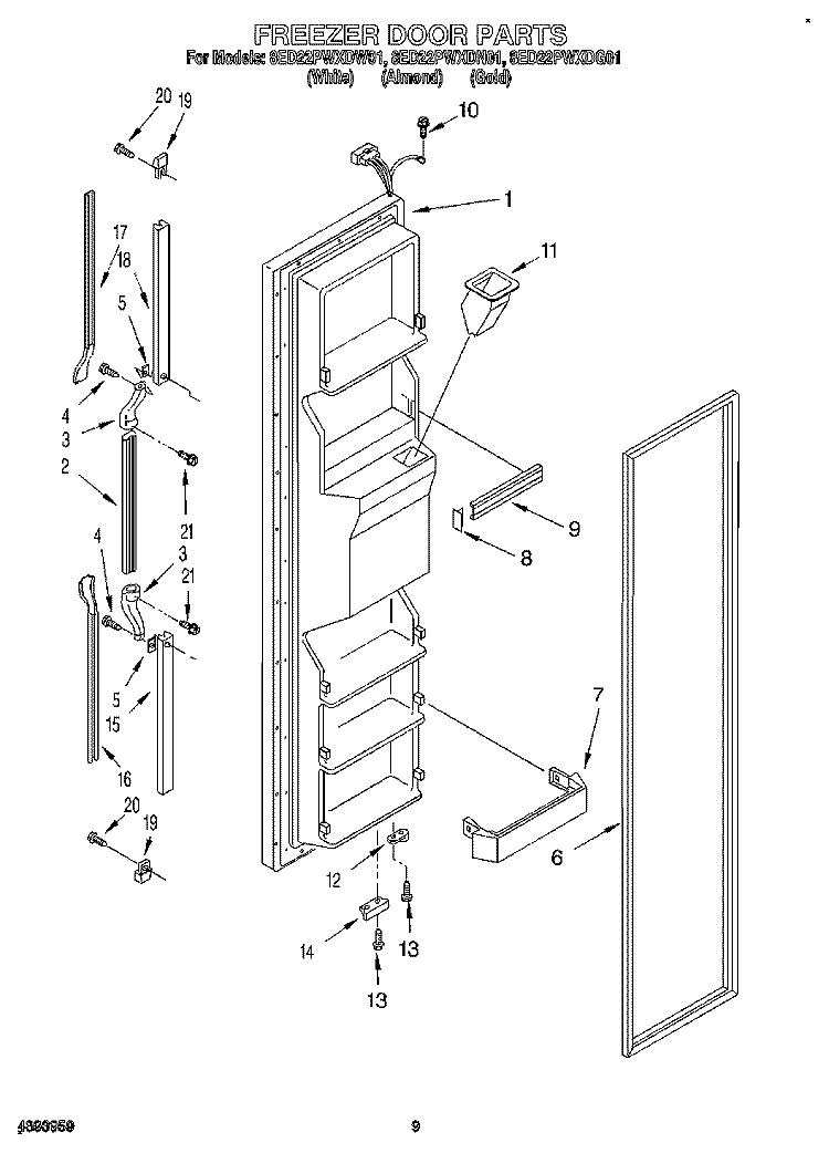 FREEZER DOOR Diagram and Parts List for 8ED22PWXDG01  Whirlpool Refrigerator