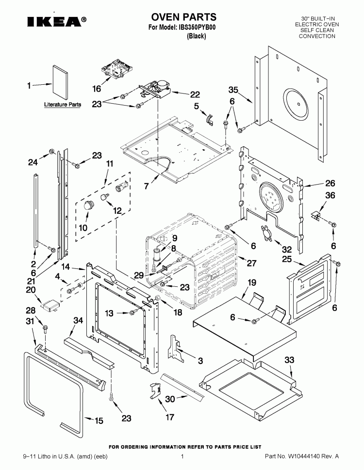 OVEN PARTS Diagram and Parts List for IBS350PYB00  Whirlpool Wall Oven