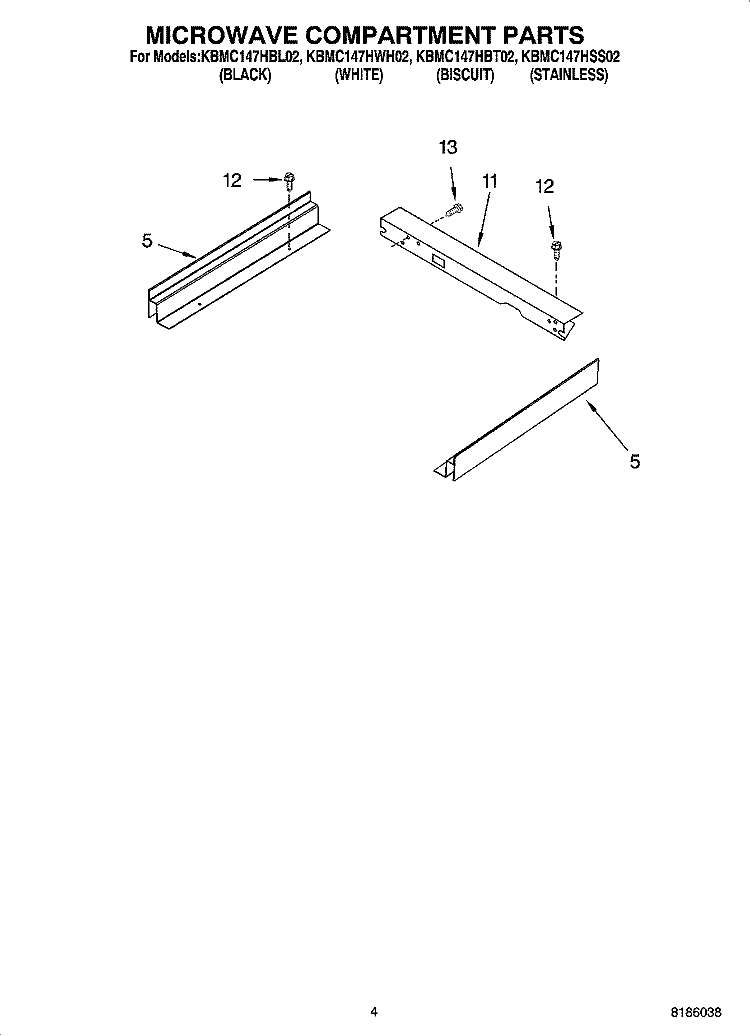 MICROWAVE COMPARTMENT PARTS Diagram and Parts List for KBMC147HBT02  KitchenAid Microwave Oven Combo
