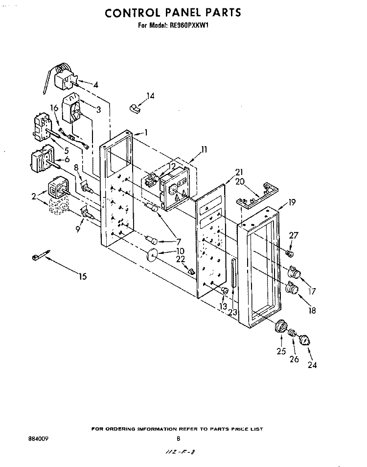 CONTROL PANEL Diagram and Parts List for RE960PXKW1  Whirlpool Range