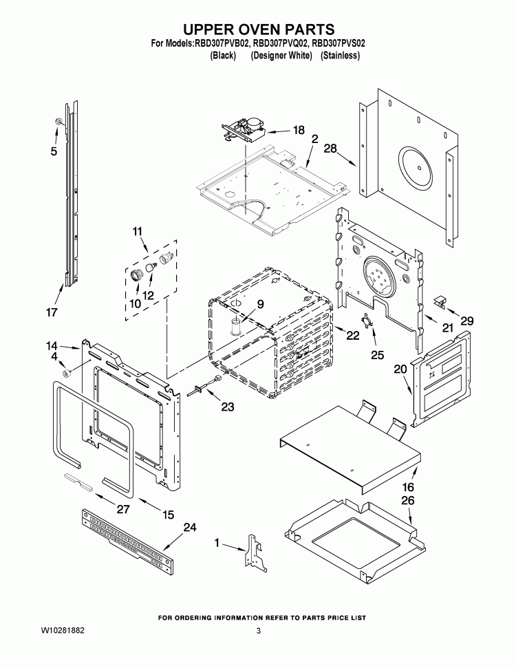 UPPER OVEN PARTS Diagram and Parts List for RBD307PVB02  Whirlpool Wall Oven
