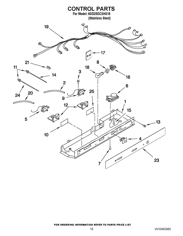 CONTROL PARTS Diagram and Parts List for 6GD25DCXHS15  Whirlpool Refrigerator