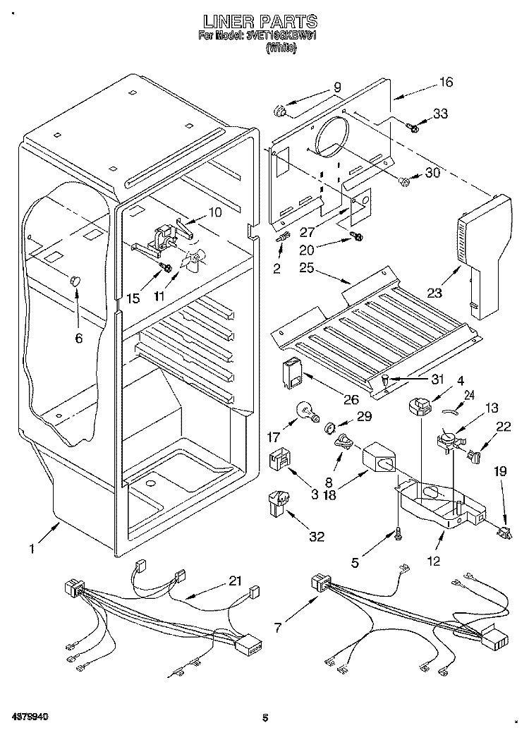 LINER, LIT/OPTIONAL Diagram and Parts List for 3VET16GKBW01  Whirlpool Refrigerator