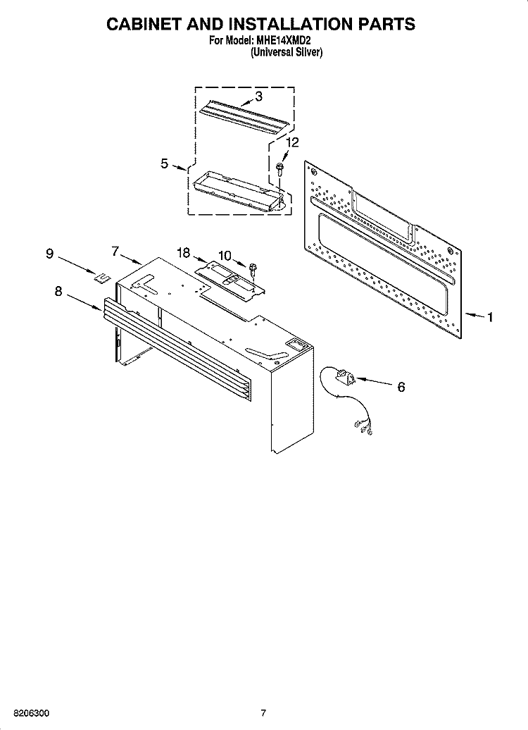 CABINET AND INSTALLATION PARTS Diagram and Parts List for MHE14XMD2  Roper Microwave