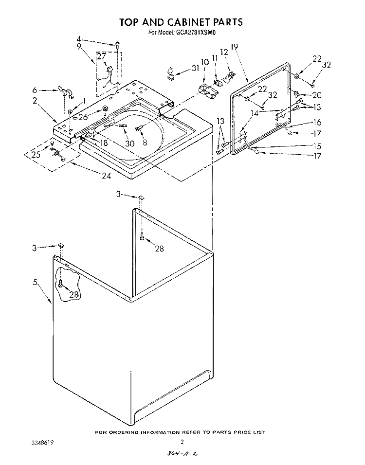 TOP AND CABINET , LITERATURE AND OPTIONAL Diagram and Parts List for GCA2781XSW0  Whirlpool Washer