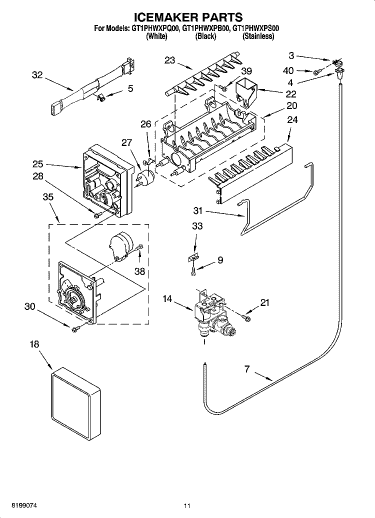 ICEMAKER PARTS Diagram and Parts List for GT1PHWXPS00  Whirlpool Refrigerator
