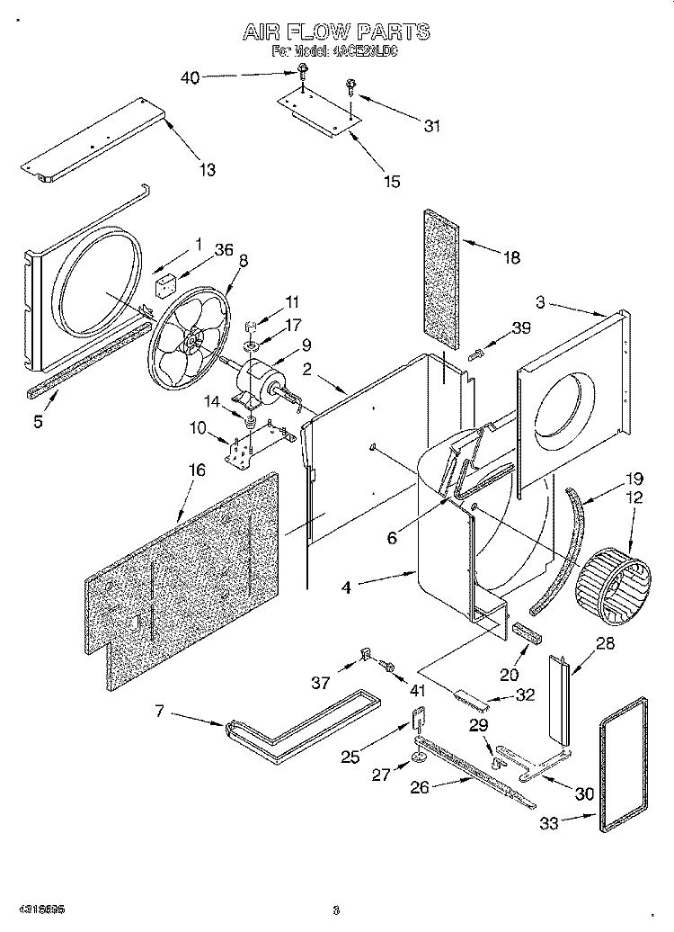 AIRFLOW Diagram and Parts List for 4ACE23LD0  Whirlpool Air Conditioner