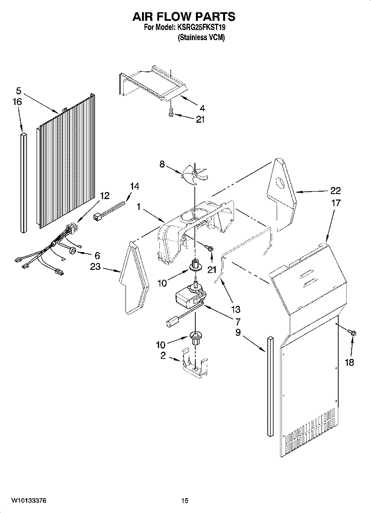AIR FLOW PARTS Diagram and Parts List for KSRG25FKST19  KitchenAid Refrigerator