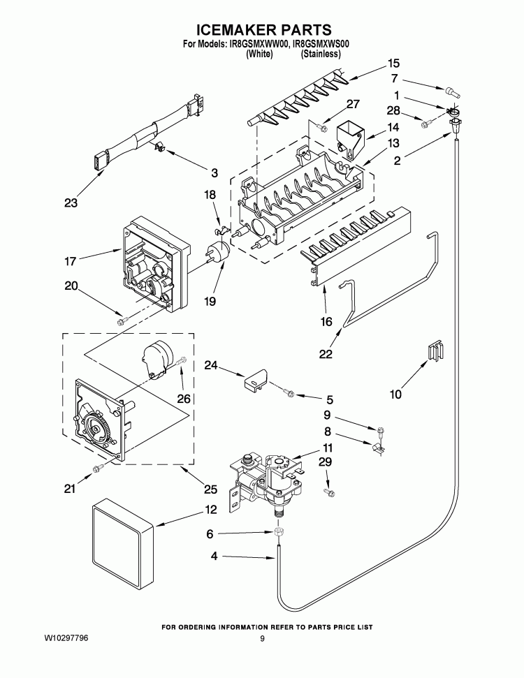 ICEMAKER PARTS Diagram and Parts List for IR8GSMXWW00  Whirlpool Refrigerator