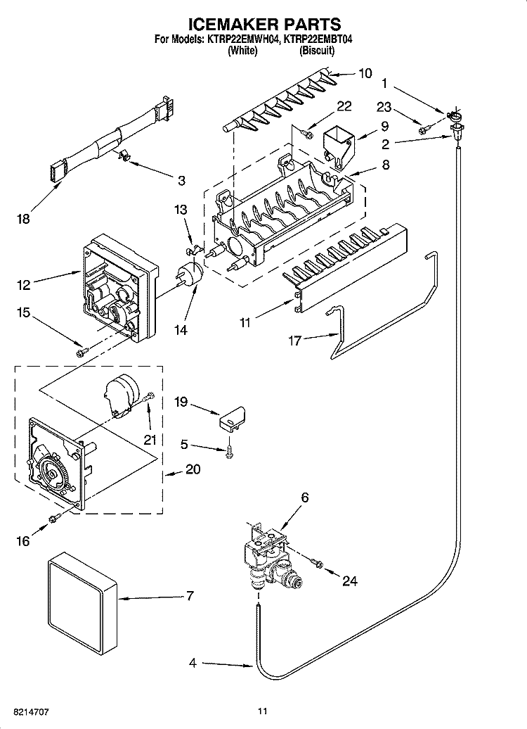 ICEMAKER PARTS Diagram and Parts List for KTRP22EMBT04  KitchenAid Refrigerator