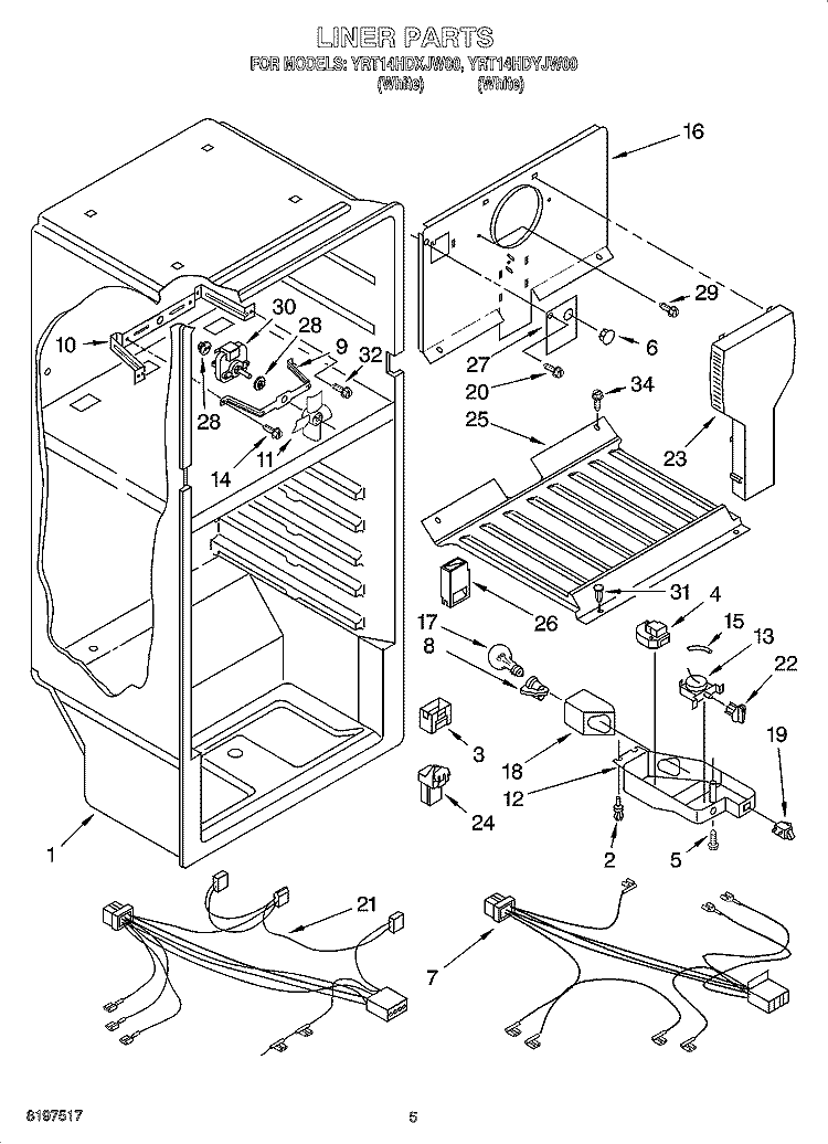 LINER PARTS Diagram and Parts List for YRT14HDYJW00  Roper Refrigerator