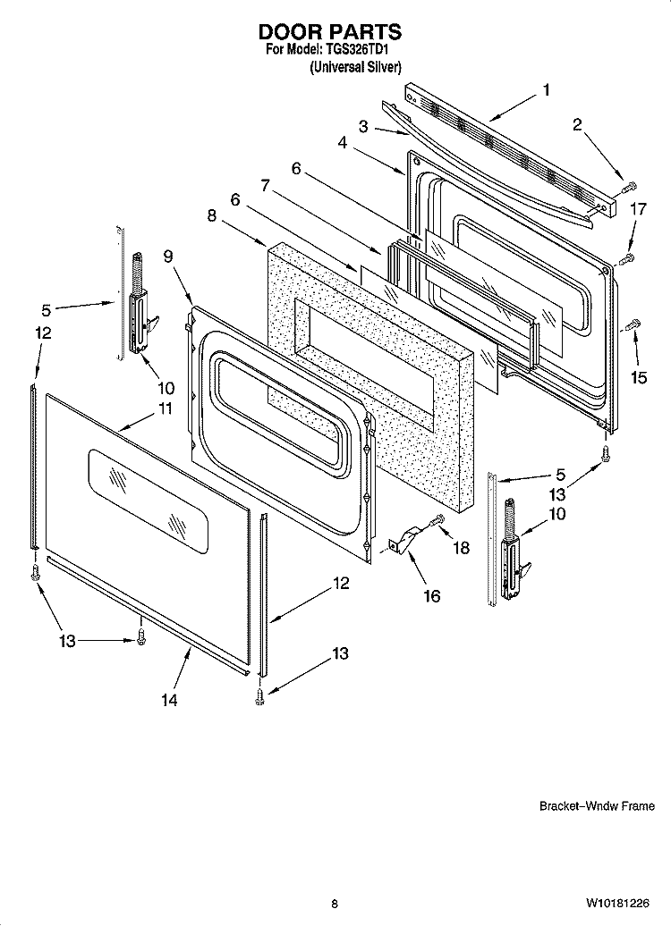 DOOR PARTS, OPTIONAL PARTS (NOT INCLUDED) Diagram and Parts List for TGS326TD1  Estate Range