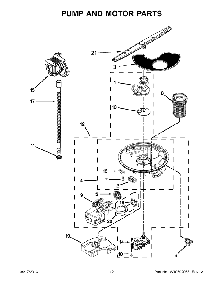 PUMP AND MOTOR PARTS Diagram and Parts List for WDT910SSYB2  Whirlpool Dishwasher
