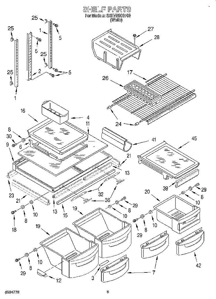 SHELF Diagram and Parts List for 3XKVN600F00  Whirlpool Refrigerator