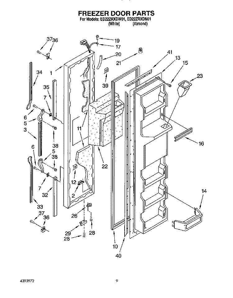 FREEZER DOOR Diagram and Parts List for ED22ZRXDW01  Whirlpool Refrigerator