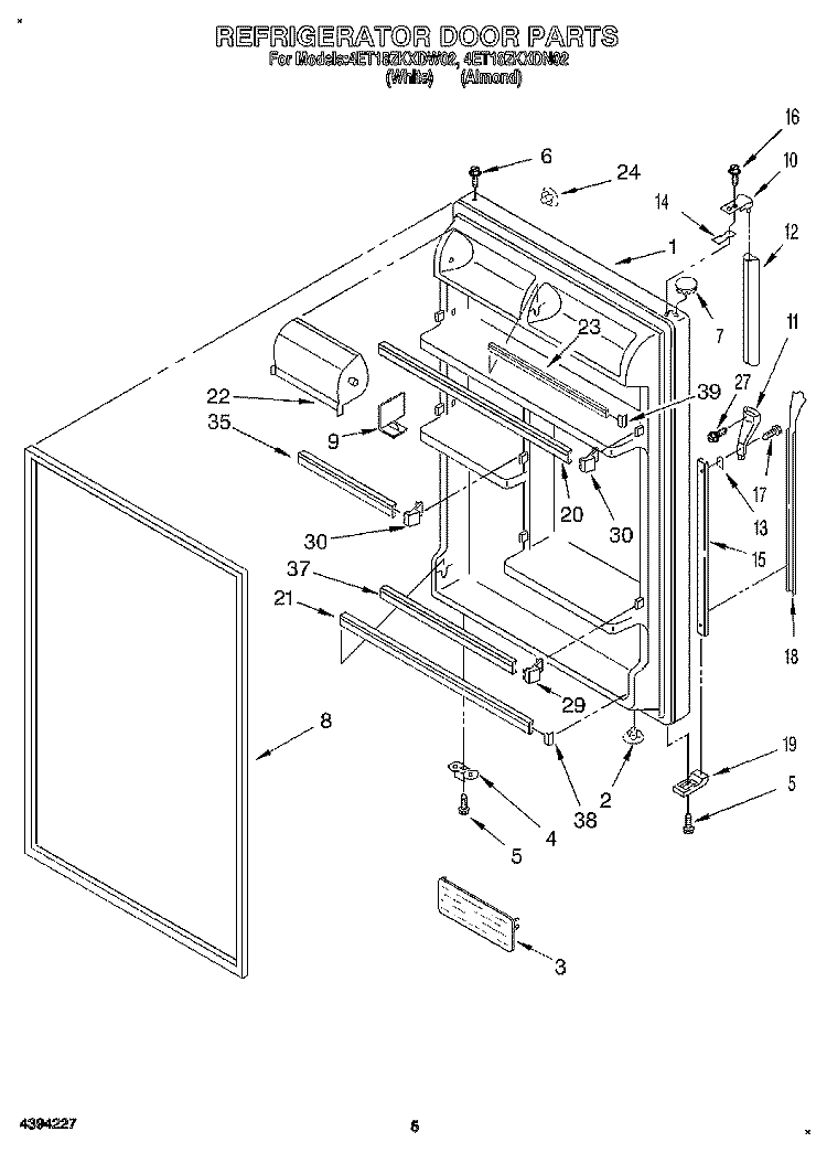 REFRIGERATOR DOOR Diagram and Parts List for 4ET18ZKXDW02  Whirlpool Refrigerator