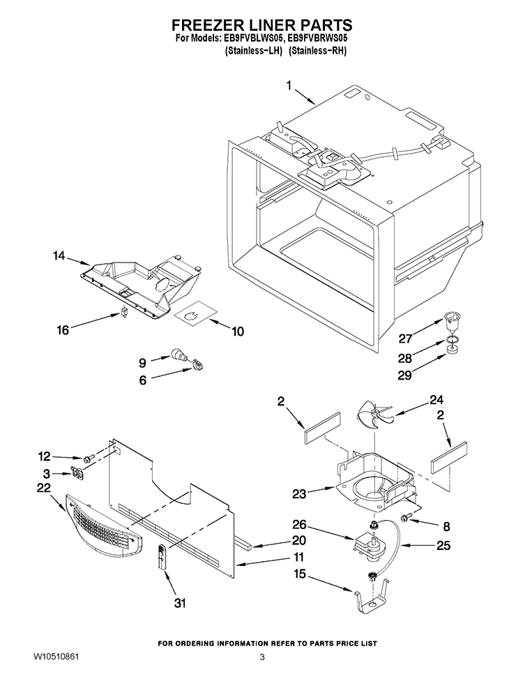 FREEZER LINER PARTS Diagram and Parts List for EB9FVBLWS05  Whirlpool Refrigerator