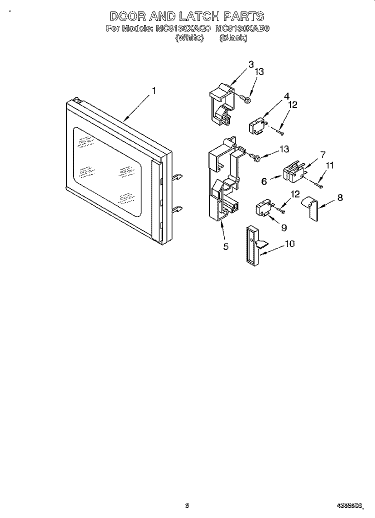 DOOR AND LATCH Diagram and Parts List for MC8130XAB0  Whirlpool Wall Oven