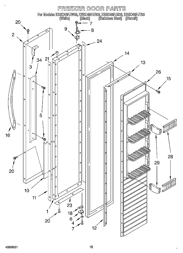 FREEZER DOOR Diagram and Parts List for KSSC48FJS00  KitchenAid Refrigerator