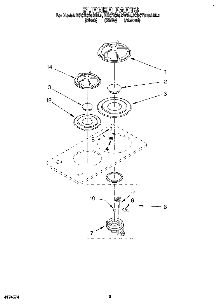 SECTION Diagram and Parts List for KGCT025AWH4  KitchenAid Range