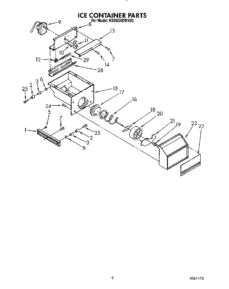 ICE CONTAINER Diagram and Parts List for KSSS36DWX02  KitchenAid Refrigerator