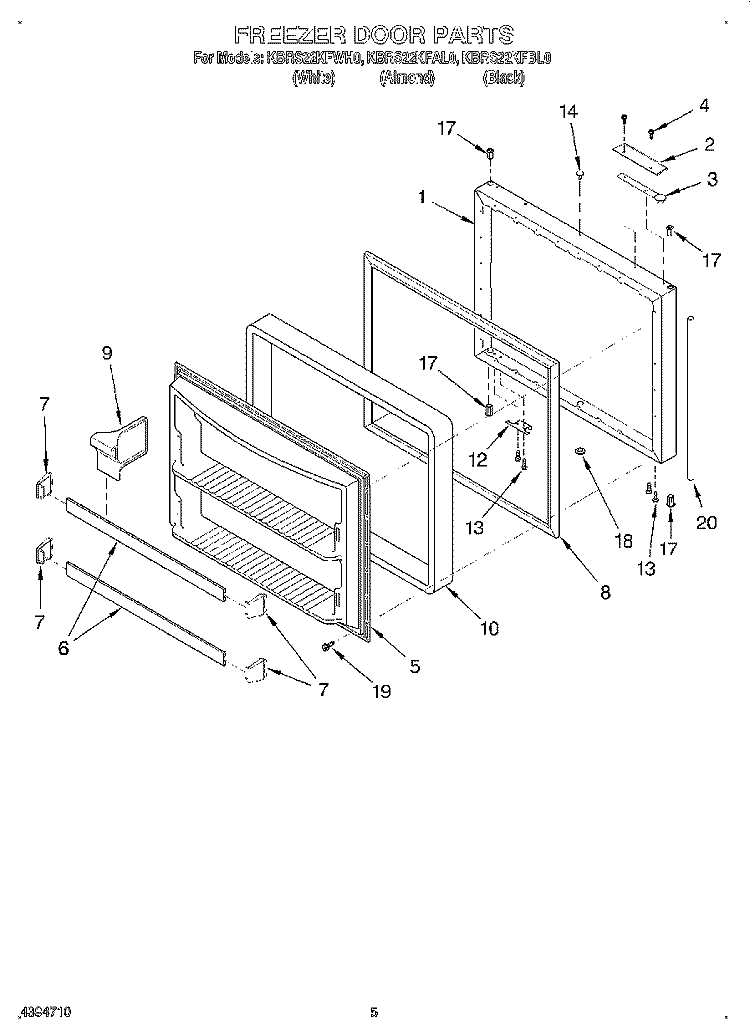 FREEZER DOOR Diagram and Parts List for KBRS22KFWH0  Whirlpool Refrigerator