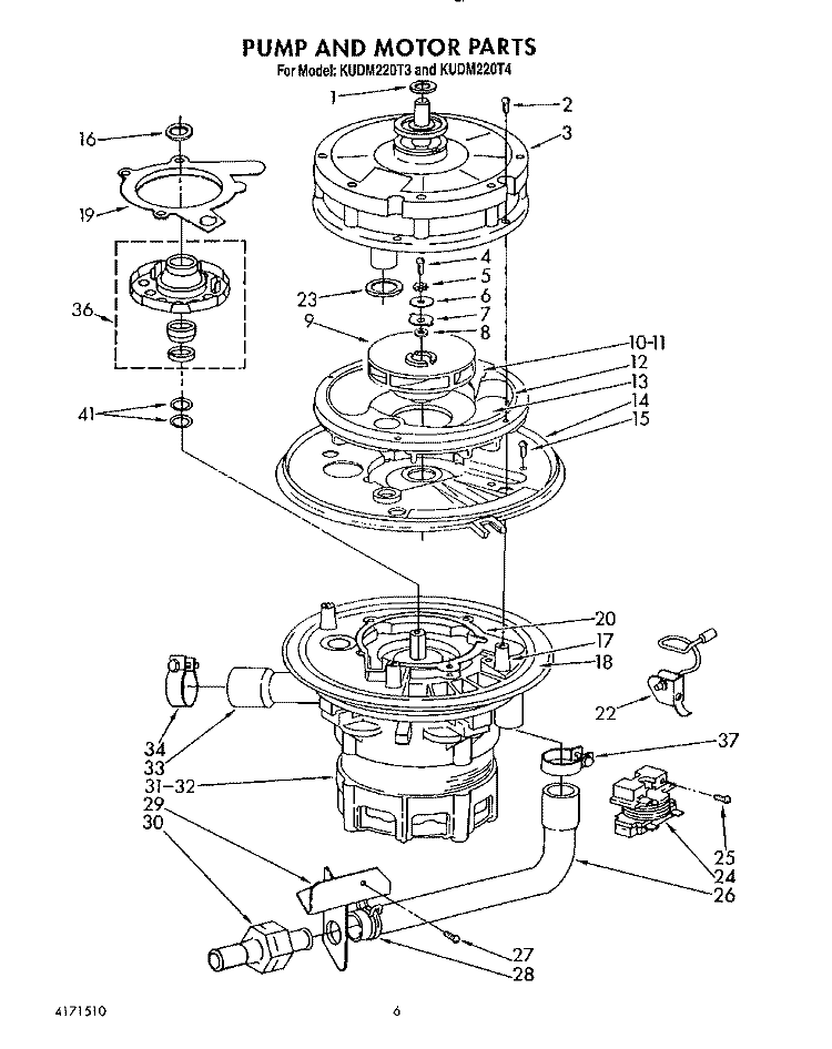 PUMP AND MOTOR Diagram and Parts List for KUDM220T3  KitchenAid Dishwasher